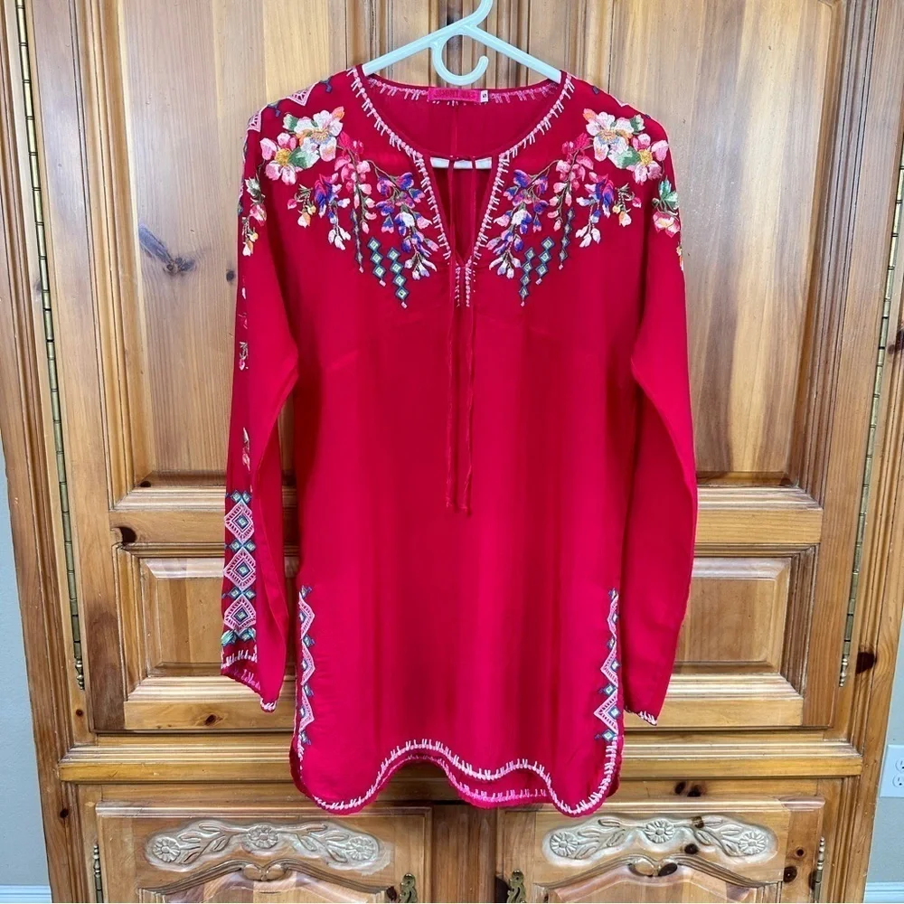 Johnny Was Vanessa Red Embroidered Top - Picture 3 of 15
